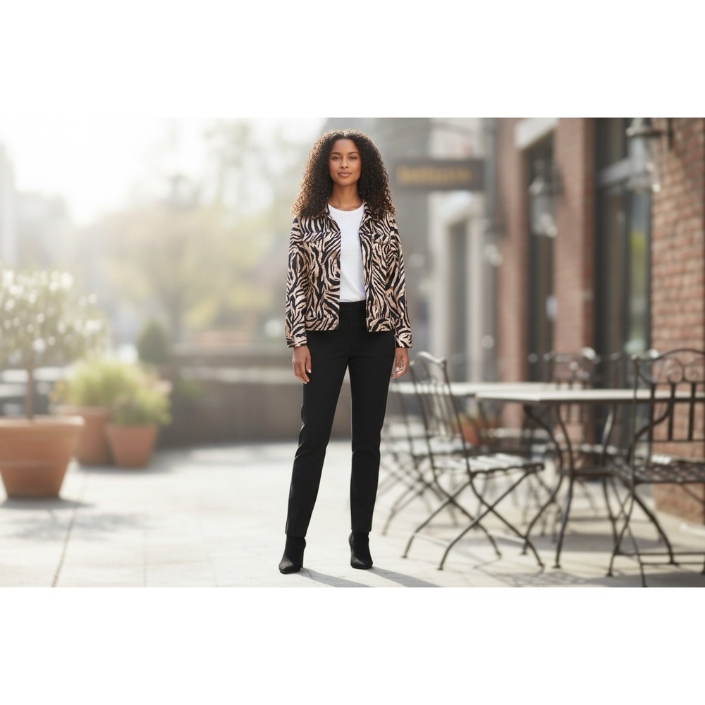 Lucy & Laurel Brown Animal Print Long Sleeve Button Jacket‎ Sz 1X Chest Pockets